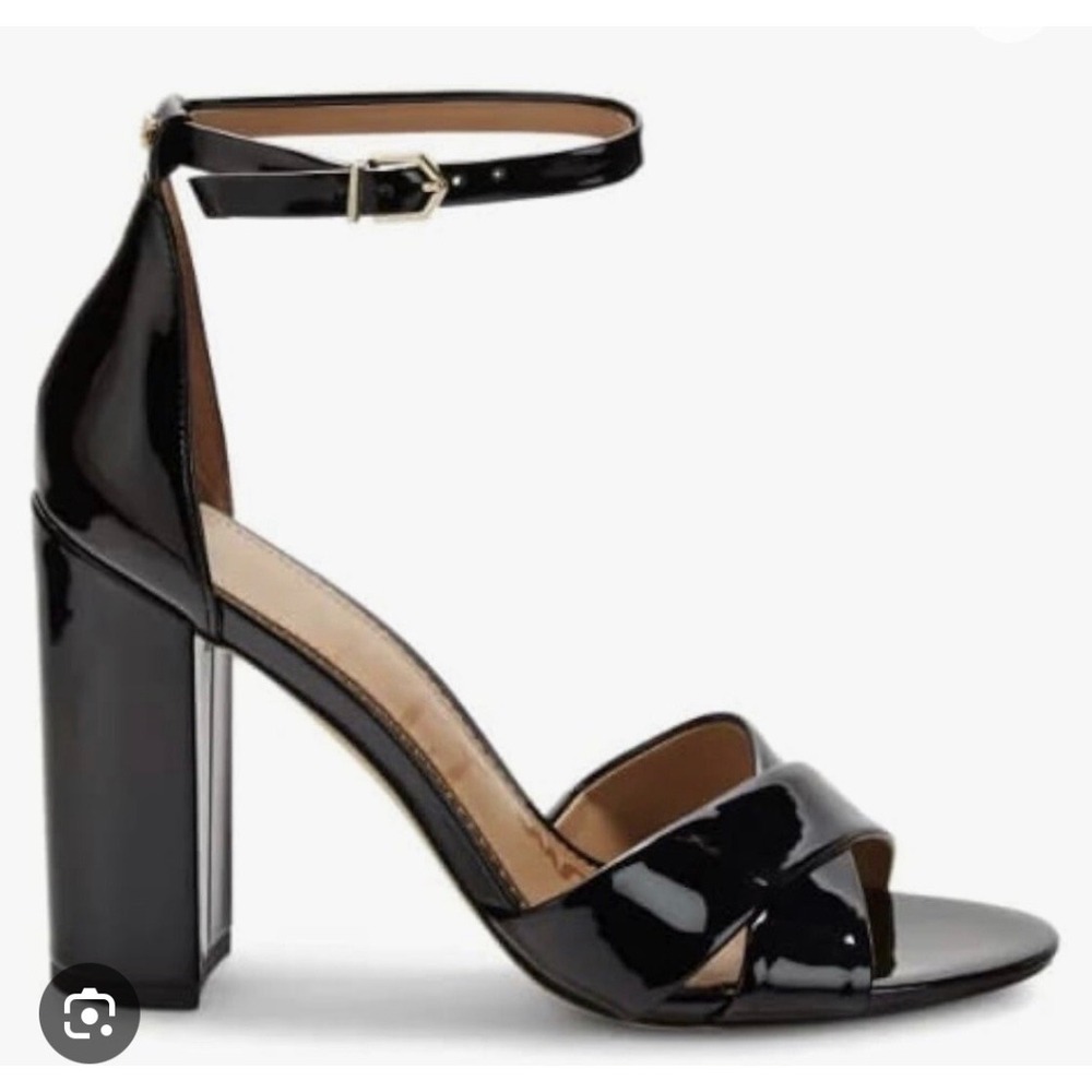 Sam Edelman Yaro Black Patent Leather Block Heel Ankle Strap Sandals Womens 9